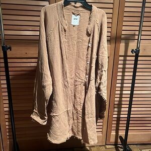 Aerie Long Tan Long Button Down Dress